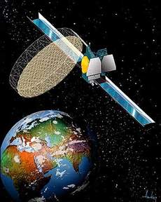 Figure 7.4. Thuraya Satellite with 18-meter antenna providing mobile satellite communications from GEO (Graphic courtesy of Thuraya).