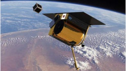 Figure 7.6. Planet’s 3 unit cubesat “Dove” depicted in low earth orbit. (Image courtesy of Planet)