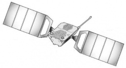 Figure 7.9. Globalstar Small Satellite as deployed in LEO in the late 1990s. (Graphic courtesy of Globalstar)