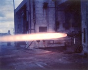 Engine test firing at the Rocket Propulsion Establishment Westcott England, late 1940s.
