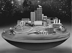 Figure 1.2. Space City: Applications from satellite communications to new materials for building started with space research (Courtesy of NASA).