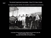 Casey Baldwin and John McCurdy with Glenn Curtiss, Thomas Selfridge, Alexander Graham Bell and Augustus Post, (ca. 1907