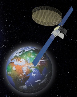 Figure 6.3. The Thuraya mobile satellite with giant 12-meter antenna (Courtesy of the Boeing Corporation).