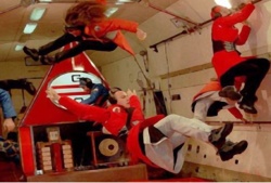 Figure 2.5. Biomechanics Noordung, 1999, by Dragan Zivadinov, weightless in an Ilyushin 76 aircraft, from Star City, Russia. (Photo by Miha Fras. Used by permission of the photographer)