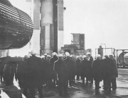 Commonwealth and European delegates watching preparation for propellant test on Blue Streak - Hatfield UK - February 1961