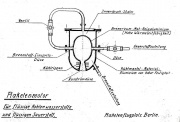 Sketch, typical liquid-propellant rocket motor of the period, made at the Raketenflugplatz. Designer, unknown.