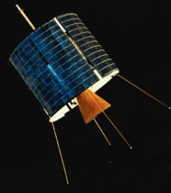 Figure 7.3. Early Bird Satellite (Intelsat-1) launched to GEO Orbit in 1965 had a mass under 150 kg. (Courtesy of COMARA Legacy Project)
