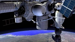 Figure 14.6. The BEAM inflatable structure (top center) attached to the ISS. (Graphic Courtesy of NASA)