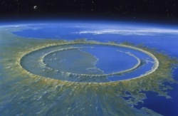 Figure 15.2. Image of asteroid crater along Mexico Coast from 65 million years ago. (Image courtesy of NASA)