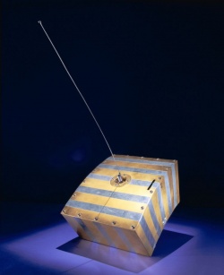 Figure 7.5. The OSCAR-1 Amateur Radio Small Sat was about the Size of a Breadbox.  (Image courtesy of American Amateur Radio League (AARL))