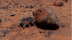 Figure 9.14. The Pathfinder Rover, “Sojourner”,  on the Mars in Front of the Rock Nicknamed “Yogi.” (Courtesy NASA/JPL)