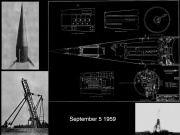 Black Brant I launcher, nose cone, schematic and first launch (September 1959)