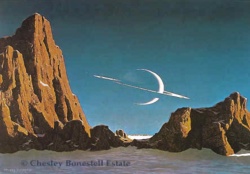 Figure 2.2. Saturn as seen from Titan,  1944 (by Chesley Bonestell, Oil on board, 16 X 20 inches, Published in Life  Magazine, May 29, 1944. Reproduced courtesy of Private Collection)